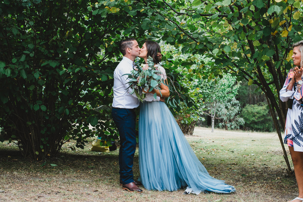 Garden Wedding Celebrant Menzies Creek - First Wedded Kiss